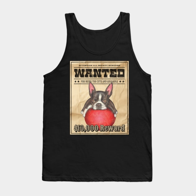 Funny Cute Boston Terrier Wanted Poster Tank Top by Danny Gordon Art